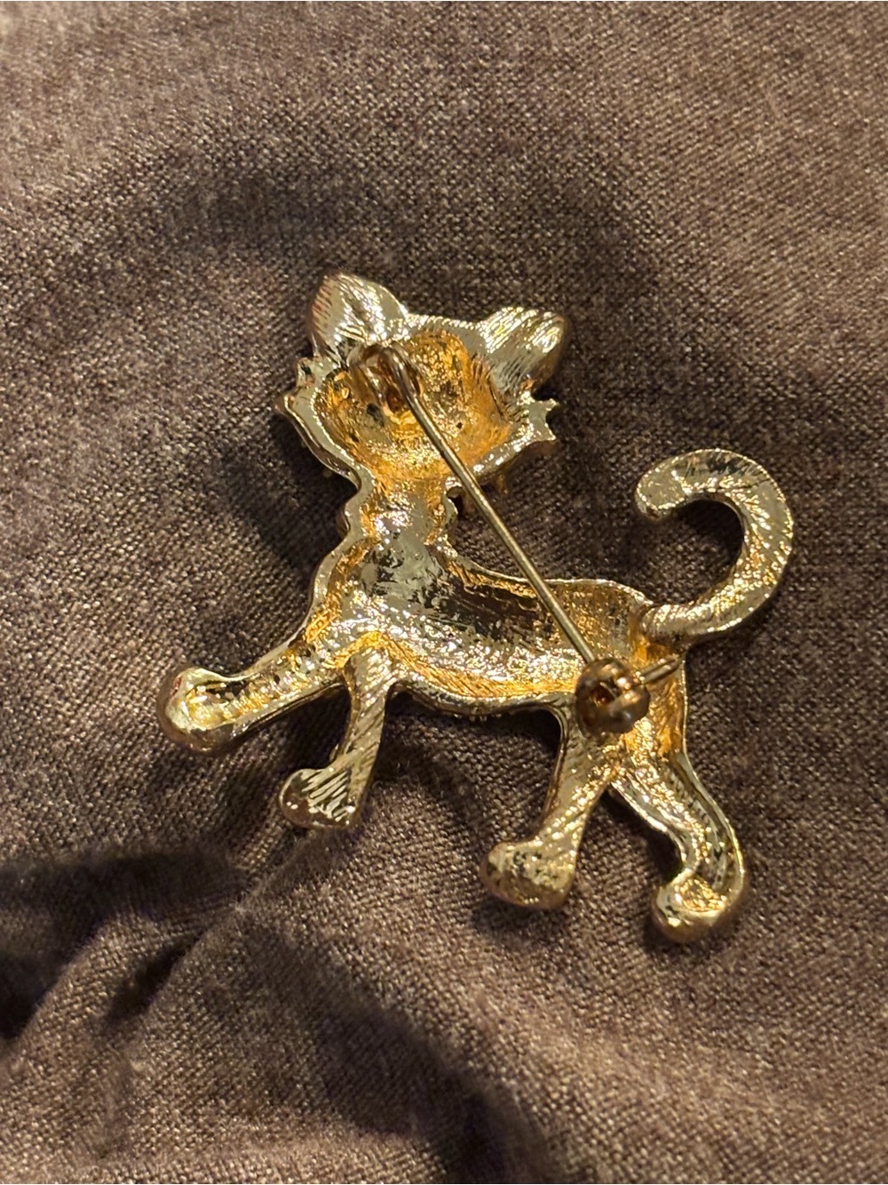 Gold Crystal Cat Brooch with Clear Rhinestones - Elegant Women’s Pin/Brooch - Picture 2 of 2